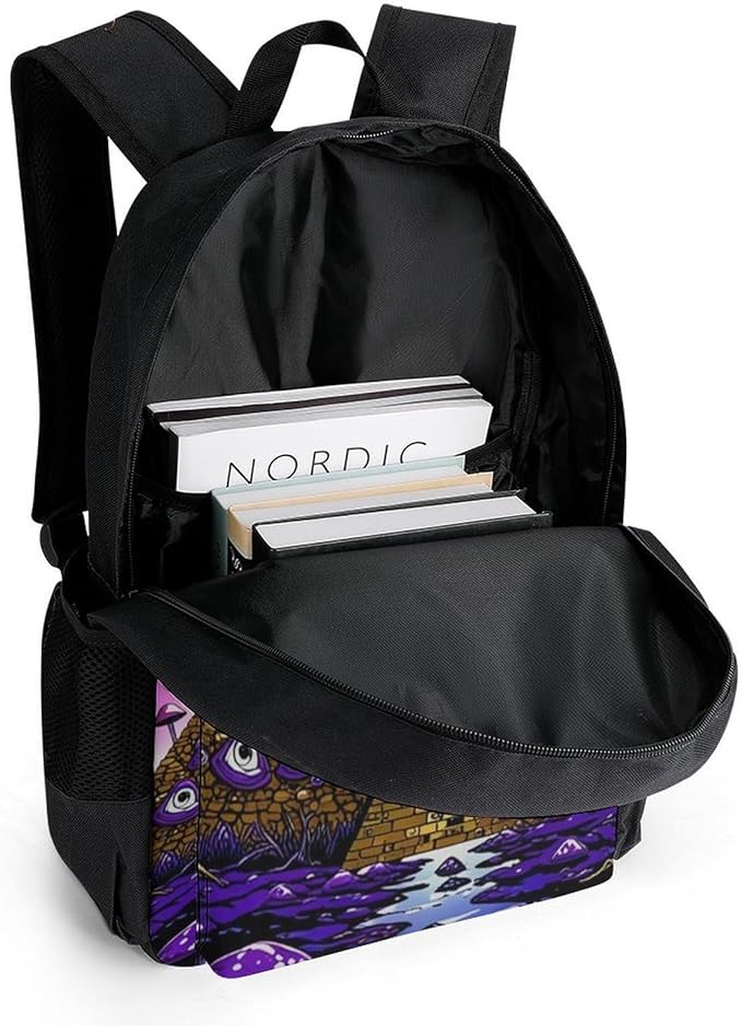Shoulder Book Bags Polyester Multipurpose Anti-Theft Psychedelic Egyptian Pyramid Eye Mushroom Art Carry On Bag Large Capacity Travel Hiking Camping Rucksack