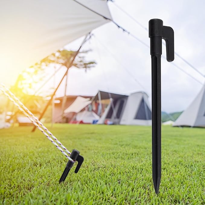 20pcs Heavy Duty Plastic Landscape Edging Stakes Plant Support Lawn Stake Durable Tent Pegs Spike Hook for Outdoor Activities Garden Camping Black