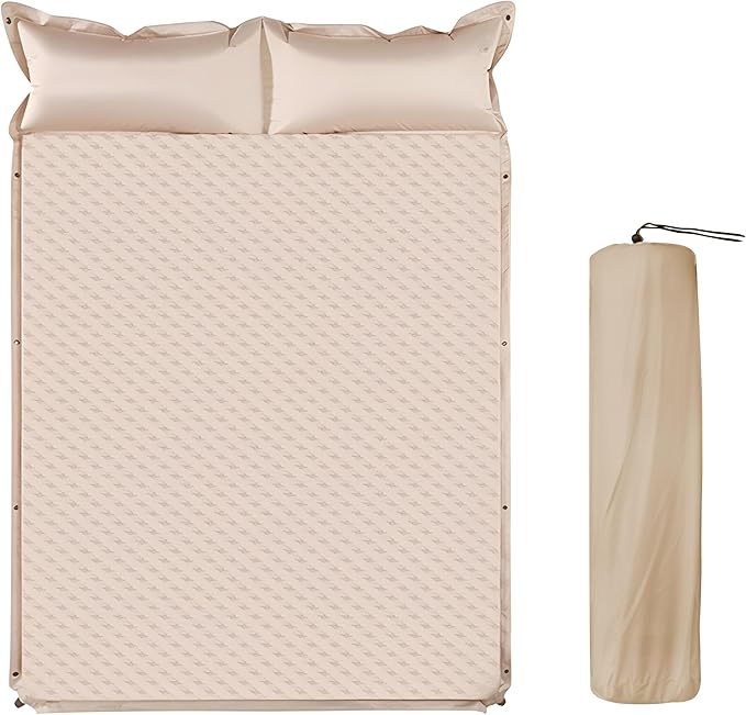 Self-Inflating Camping Mat - 1.2"/2" Thick Portable Air Mattress with Pillow for Outdoor, Hiking & Travel(Offwhite 2" for Two)