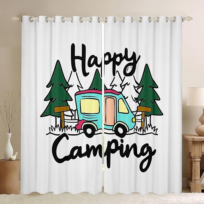 Erosebridal Camping Blackout Curtains for Bedroom Living Room Happy Camping Window Curtains 2 Panels 42" Wx84 L Vehicles Camper Drapes,Camp Travel Car Rustic Farmhouse Window Treatments