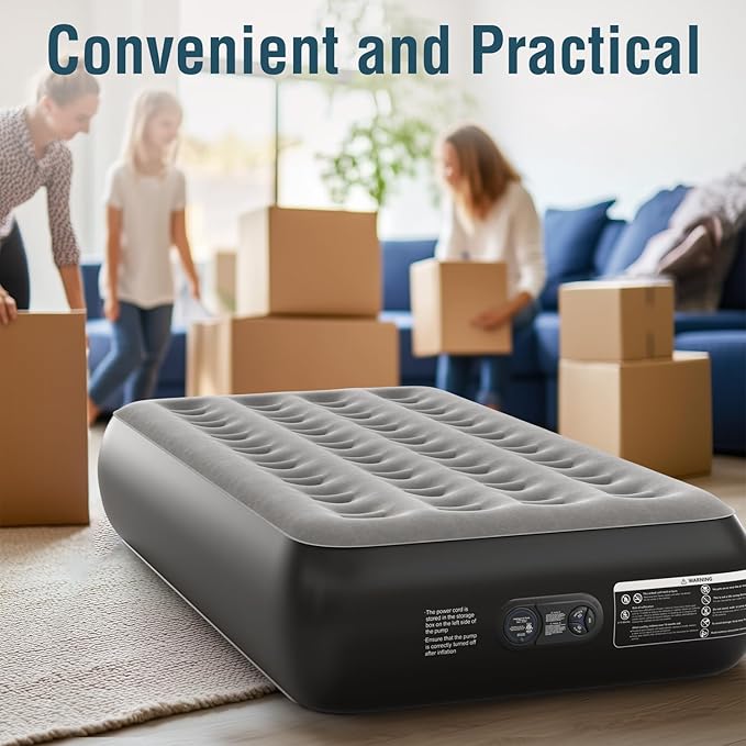 Air Mattress Twin with Built in Pump 13" Double Height Inflatable Mattress with Soft Flocked Top & Carry Bag Adjustable Blow Up Mattress Portable Air Bed for Guest Indoor Travel-Black