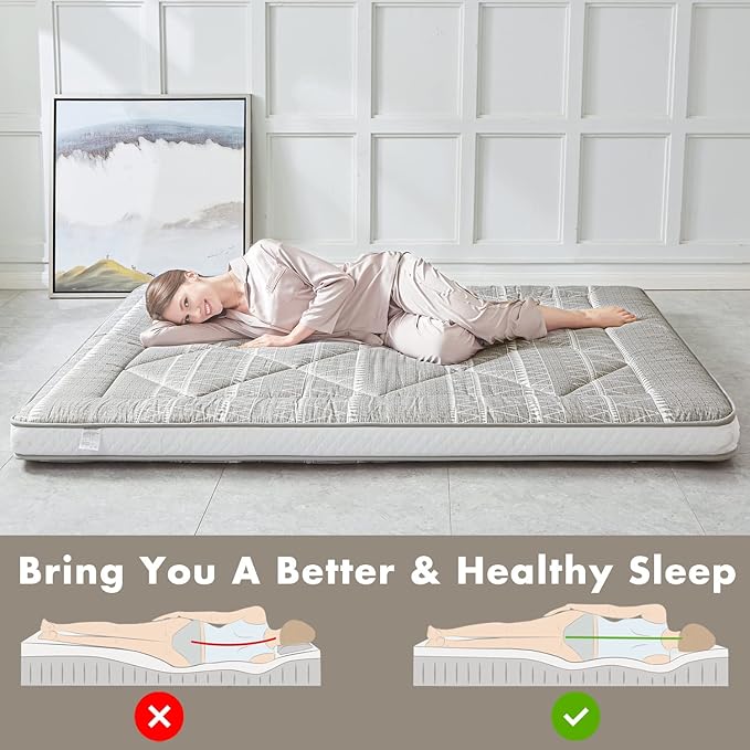 Japanese Foldable Portable Camping Mattress, Thick Sleeping Mat Twin, Bohemia Grey