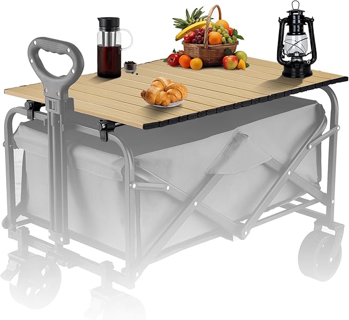 Metal Tabletop Board for Wagons Cart,Foldable Table 34"×21" Heavy Duty for Wagon,Alloy Board with Load Capacity 68LBS,Camping Essential and Gear for Outdoor Party with Family and Friends(Khaki)
