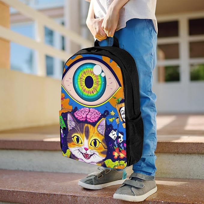 Supdreamc Rucksacks Lightweight Multipurpose Anti-Theft Acid Trip Colors Trippy Cat Eye Octopus Art Shoulder Bag Big Capacity Laptop Book Bag Rucksack With Padded Straps