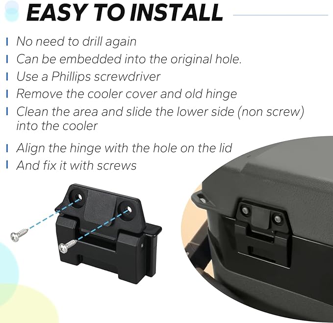 Cooler Hinges for Igloo 25, 52, 72 Qt BMX Coolers - Plastic Hinges Compatible with Igloo Style Ice Chests,Flexible Igloo Camping Cooler Accessories (Set of 2)