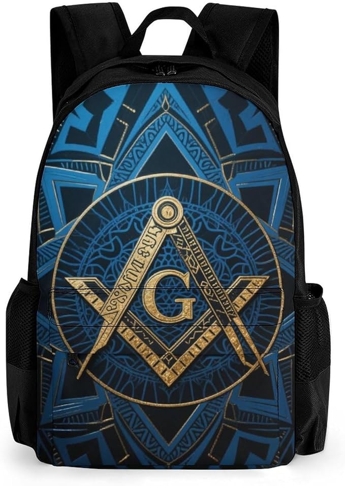 Rucksacks Multipurpose Anti-Theft Big Capacity Bookbag, Gold Freemason Freemasonry Masonic Art Travel Hiking Camping Rucksack With Padded Straps
