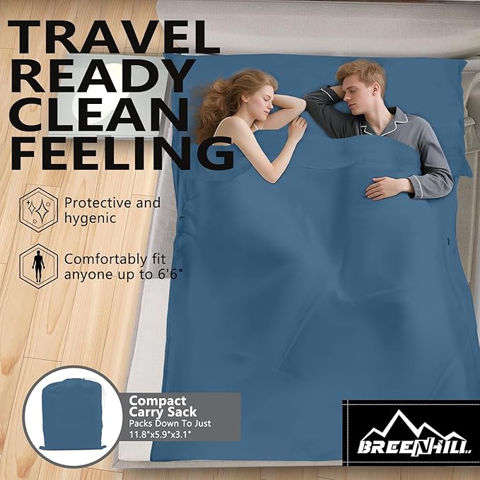 Sleeping Bag Liner,Long Staple Cotton, Adult Sleep Sack & Travel Sheets,Travel Sleep Sack for Backpacking, Hotels & Hostels Lightweight Travel Sheet Camping Sheets,Has Full Length Zipper