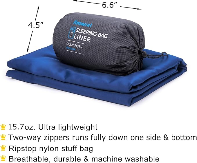 Browint Premium Silky Sleeping Bag Liner with Two-Way Zippers, 87"x41" Extra Wide Adult Sleep Sack for Hotel, Breathable Lightweight Travel Sheet, Multifunctional Bed Sheet for Camping, All Seasons