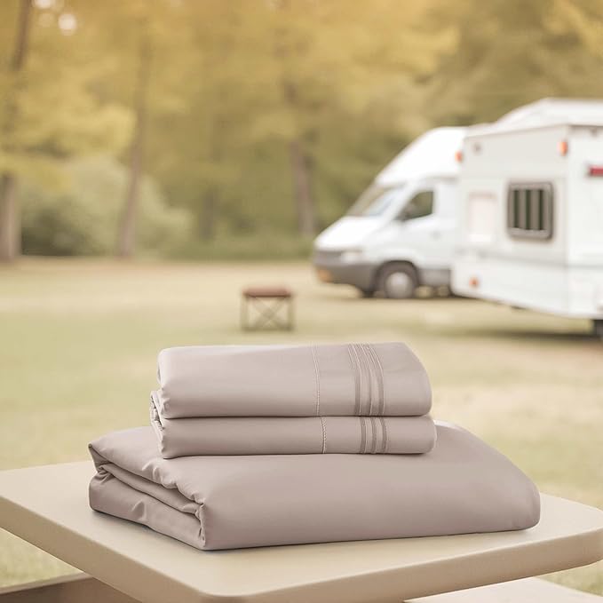Hearth & Harbor Short Queen Sheets for RV, Linen RV Queen Sheets, Silky Soft 1800 Microfiber Bed Sheet for Camper, 4 Piece RV Bedding with Pillowcases