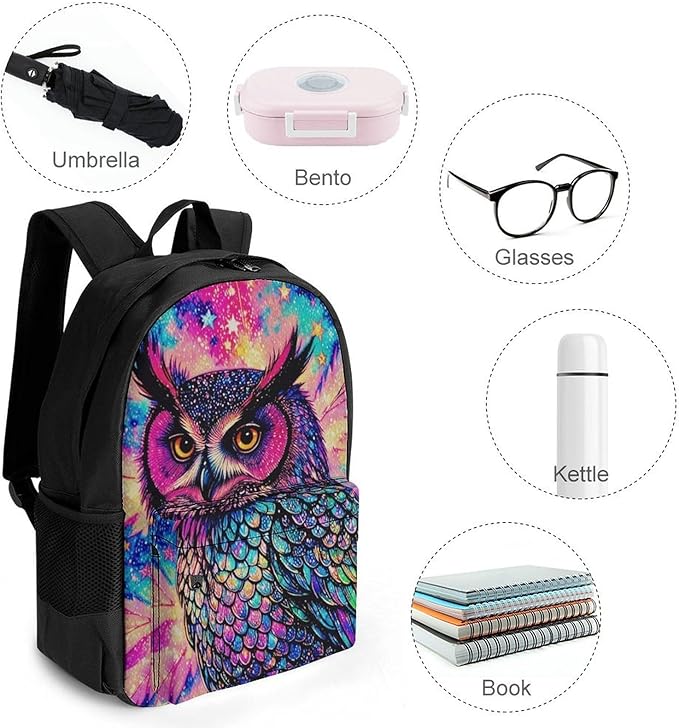 Supdreamc Rucksacks Lightweight Multipurpose Anti-Theft Galaxy Owl Shoulder Bag Big Capacity Laptop Book Bag Rucksack With Padded Straps
