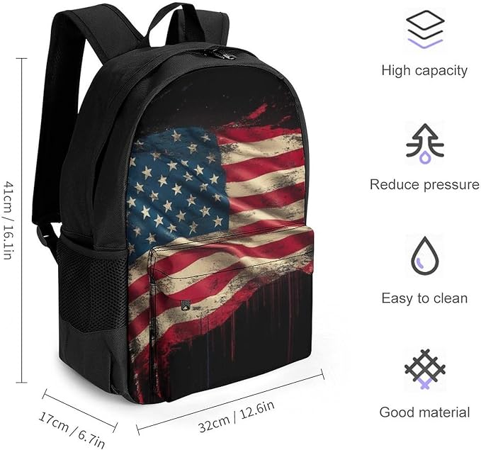Shoulder Book Bags Polyester Multipurpose Anti-Theft American Flag Art Carry On Bag Large Capacity Travel Hiking Camping Rucksack