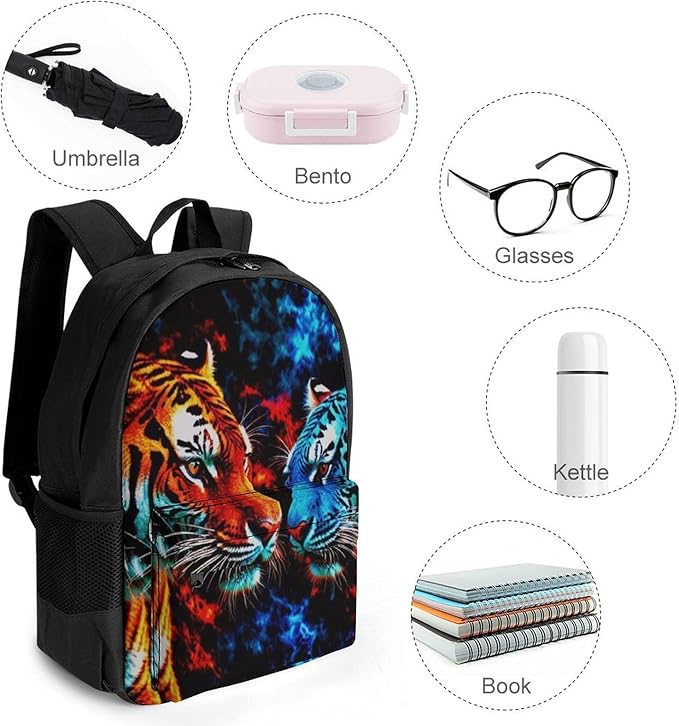 Backpack Lightweight Anti-Theft Multipurpose Trippy Red And Blue Neon Cloud Tiger Art Shoulder Bag Large Capacity Travel Hiking Backpack With Padded Straps