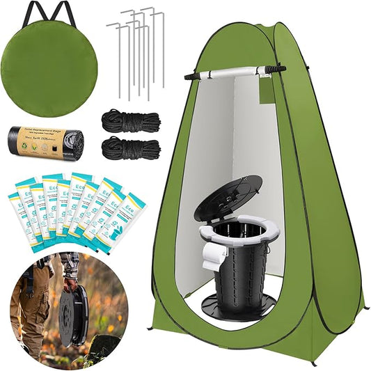 BLIKA Portable Toilet Kit for Camping, Camp Toilet with Pop-Up Privacy Tent, Toilet Bags and Eco Absorbent Gel, Foldable Portable Toilet for Adults, Portable Outdoor Shower Tent Camp Toilet