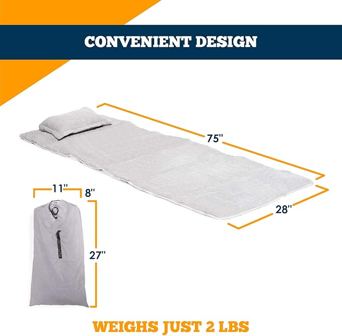 Alpcour Mattress Pad for Camping Cot – Ultra Plush Corduroy Cot Topper w/ Matching Pillow & Storage Carry Case – Easy Clean, Foldable, Compact Design for Outdoor Travel, Hiking & Backpacking – 75x28”