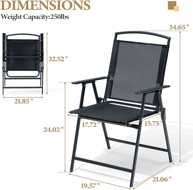 Crestlive Products Patio Folding Chairs Set of 4, Outdoor Folding Chairs with Durable Rust-Resistant Frame and Breathable Textilene Material for Outside, Black