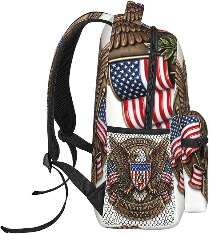 Polyester Daypack for Hiking Work Running, Big Capacity Anti-Theft Multipurpose Shoulder Bag, USA 250th Anniversary Patriotic Independence Celebration Art Travel and Sport Backpack Rucksack