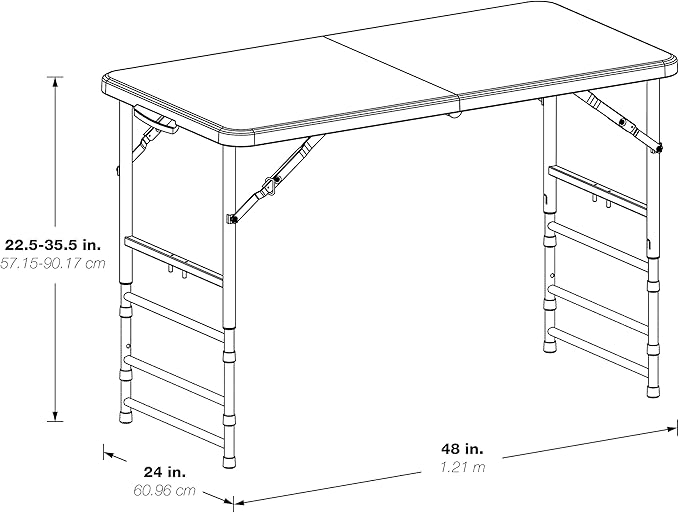 Office Star Resin Multipurpose Rectangle Table, 4-Feet Long, Height Adjustable, Center Folding Table, Light Gray