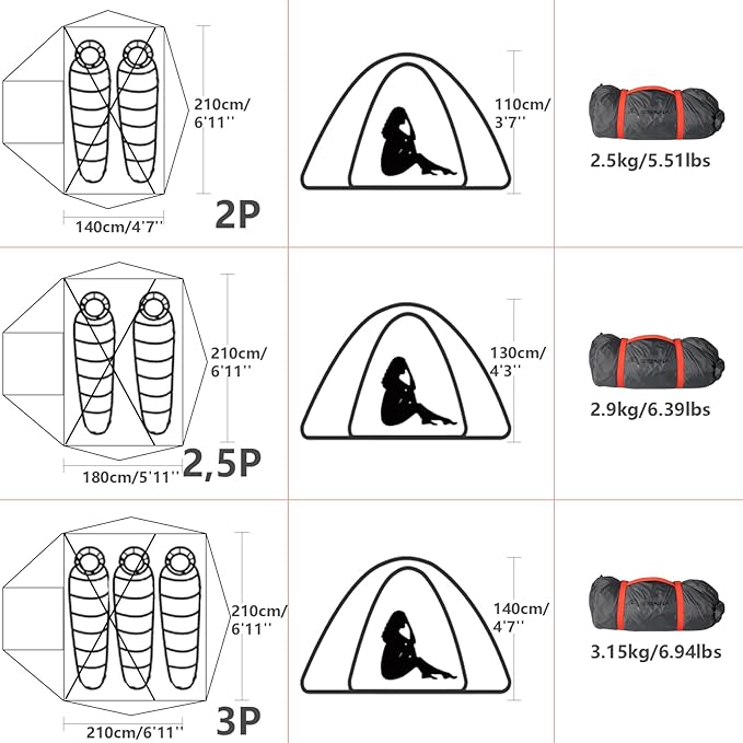 BISINNA Lightweight 3 Season Camping Tent for 2/2.5/3 Person, Waterproof UPF40+ Backpacking Tent with Double Layer Ventilation, Easy Setup for Family Camping, Hiking, Outdoor Adventures
