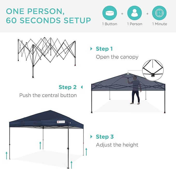 Best Choice Products 8x8ft Pop Up Canopy Tent, Outdoor Shade, 1 Person 1 Minute Set Up, Carry Case, 4 Weight Bags - Navy Blue