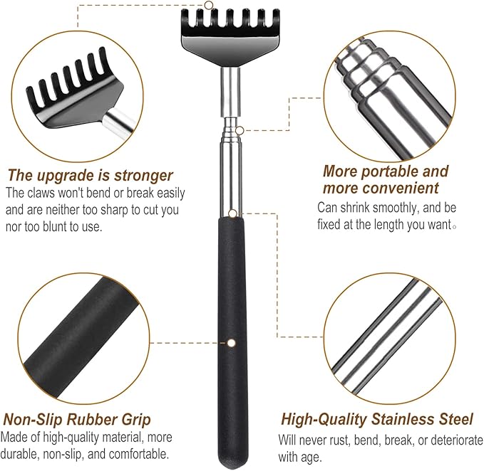 Back Scratcher with Gift Bag - Portable Metal Stainless Steel Telescoping Massage Tool - Gift/Stocking Stuffers for Men Women