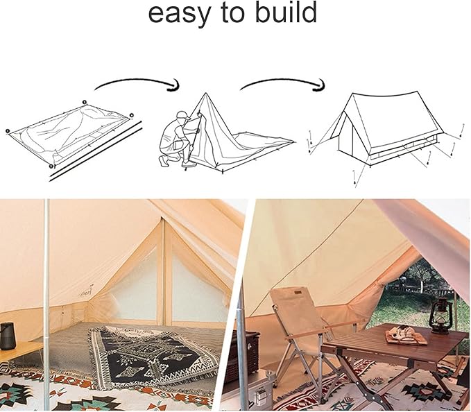 GeRRiT Outdoor Camping Tent, 4 Season Canvas Yurt Tent, Easy Set Up for Camp Backpacking Hiking Outdoor, Cotton Bell Tent for Winter Camping Hello