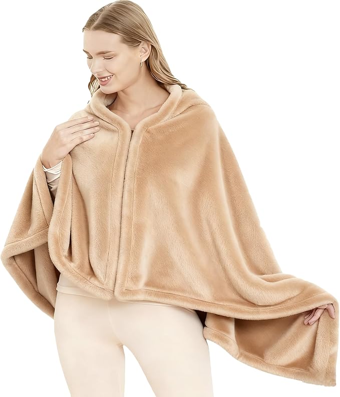 SNZ Cozy Wearable Blanket for Women & Men - 60"x33" Fleece Poncho, Warm Office Chair Lap Blanket, Travel, Camping & Home Wrap - Comfy Poncho Throw - Gift for Mom, Elderly