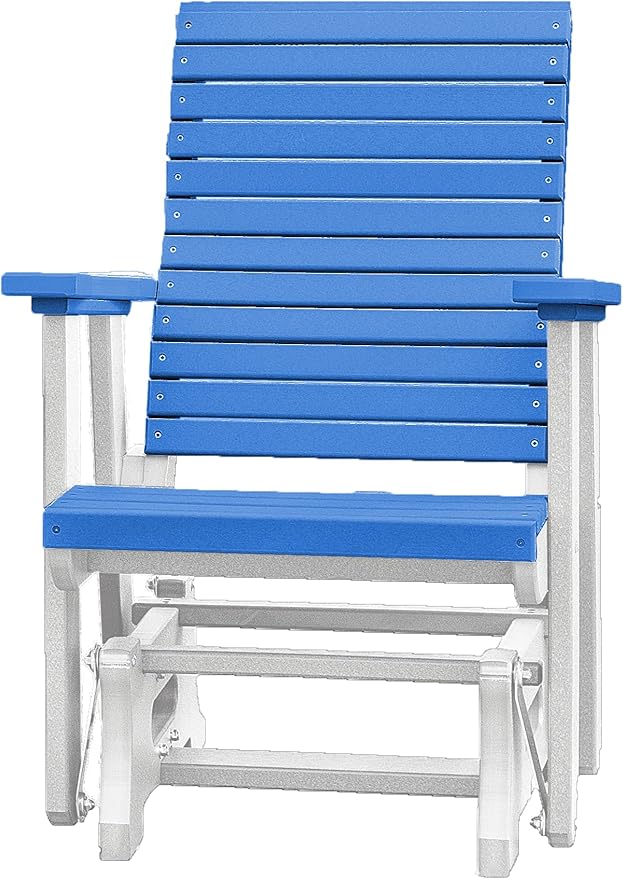 DutchCrafters Modern Horizontal Slat High Back Poly Glider Outdoor Patio Chair (White & Blue)