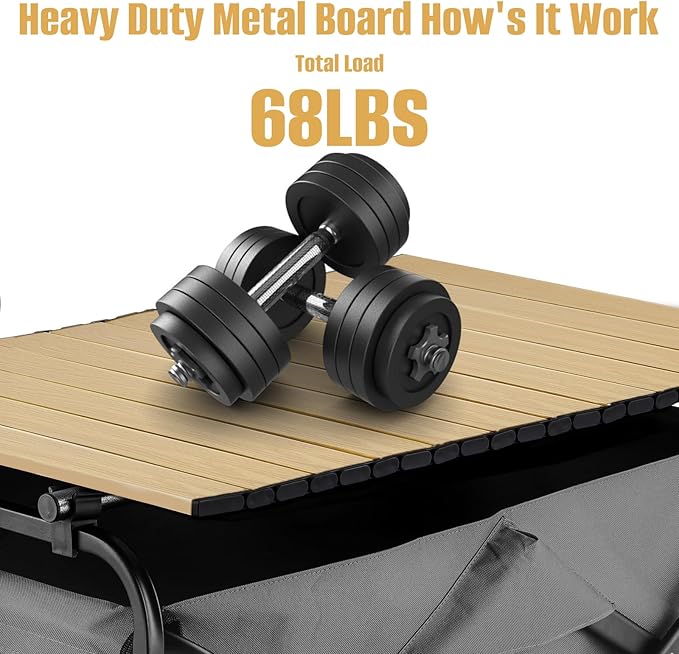 Metal Tabletop Board for Wagons Cart,Foldable Table 34"×21" Heavy Duty for Wagon,Alloy Board with Load Capacity 68LBS,Camping Essential and Gear for Outdoor Party with Family and Friends(Khaki)