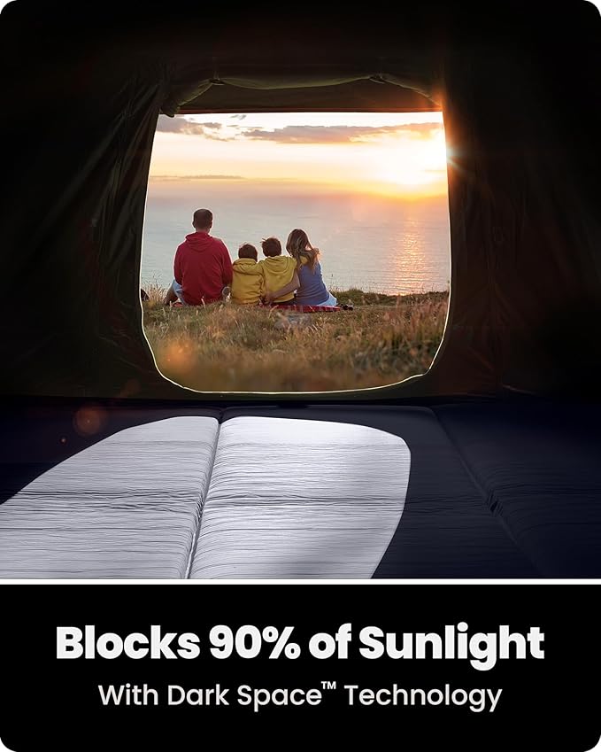 OutdoorMaster Updated Camping Tents, 4/6 Person Camping Tent with Blackout Shelter Technology, Easy Setup in 60 Seconds, Weatherproof Pop Up Tent with Top Rainfly, Instant Cabin Tent