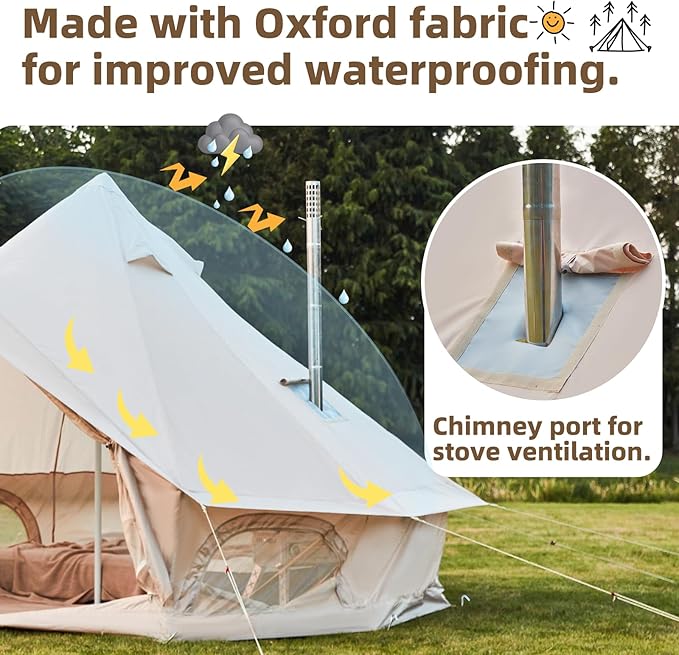 Bell Tent for Family Camping, 9.8/13.1/16.4 FT Yurt Tent with Stove Jack, 4 Season Oxford Tents for Outdoor Party, Hot Tent Shelter Fits 3-4 People