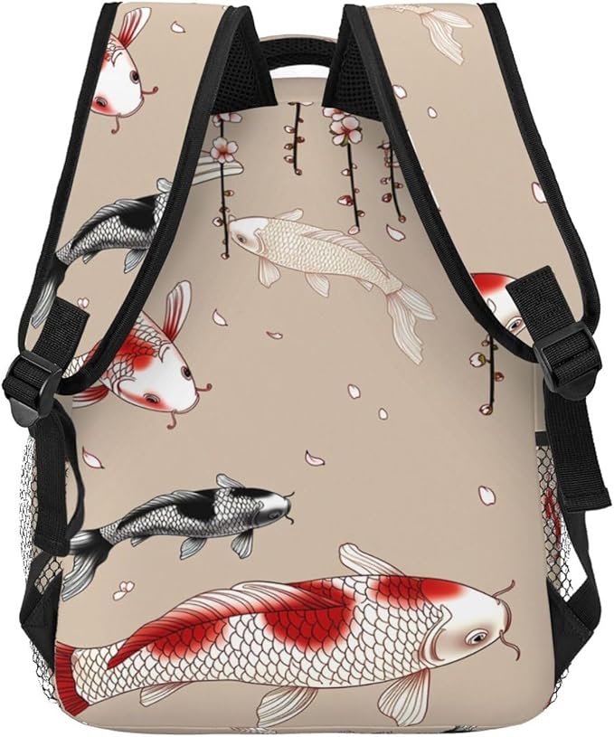 Rucksack Anti-Theft Multipurpose Big Capacity Carry On Bag, Fish Carps Animals Wildlife Traveling Camping Backpack With Side Pockets