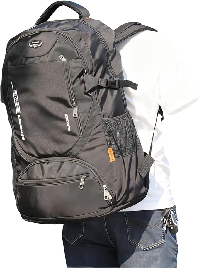 80L Large Travel Backpack for Men & Women, Lightweight Water-Resistant Hiking Backpack with Shoe Compartment, Foldable Daypack Rucksack for Travel Camping College Black