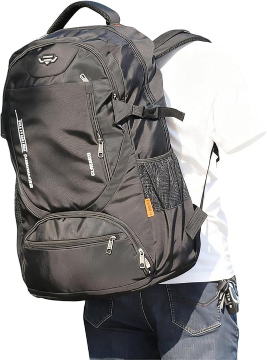 80L Large Travel Backpack for Men & Women, Lightweight Water-Resistant Hiking Backpack with Shoe Compartment, Foldable Daypack Rucksack for Travel Camping College Black