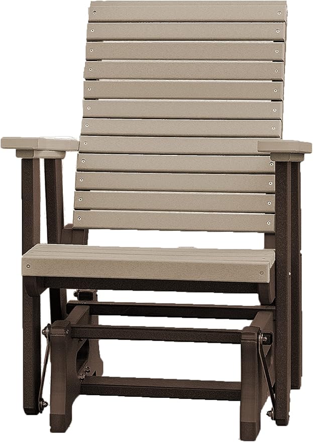DutchCrafters Modern Horizontal Slat High Back Poly Glider Outdoor Patio Chair (Tudor Brown & Weatherwood)
