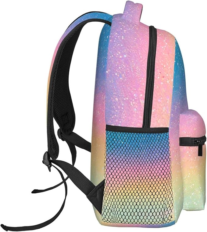 Adults Lightweight Colorful Glitter Sparkle Pattern Rucksacks Large Capacity Bookbag With Adjustable Shoulder Straps for Trekking Outdoors Bicycle