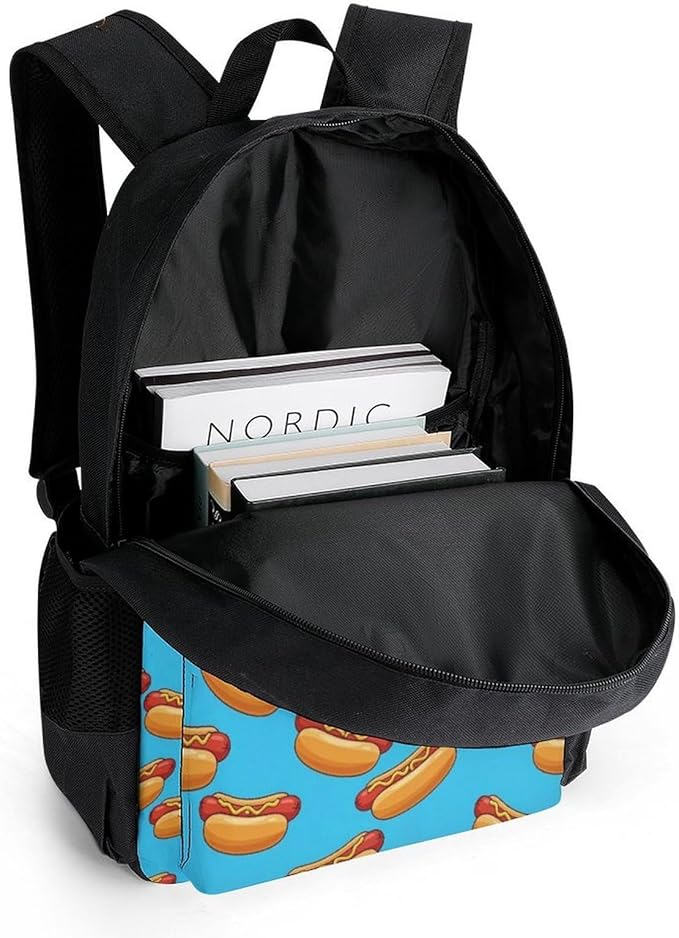 Men Women Polyester Hot Hotdogs Daypack Bookbag Big Capacity Shoulder Bag With Padded Straps for Climbing Travel Walking Cycling