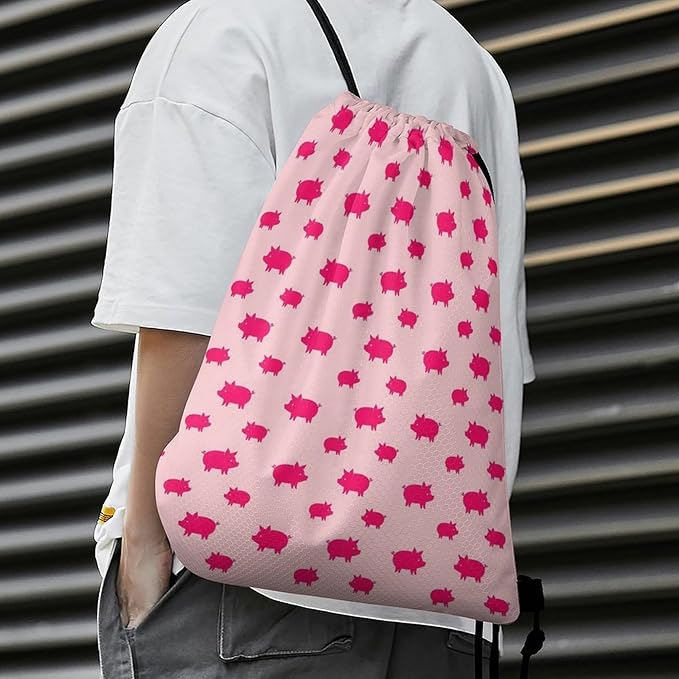 Beam Backpack Large Capacity Drawstring Sack Waterproof Sackpack for Basketball Volleyball Sports Gear Men Women, Pink Pigs Pattern Bags