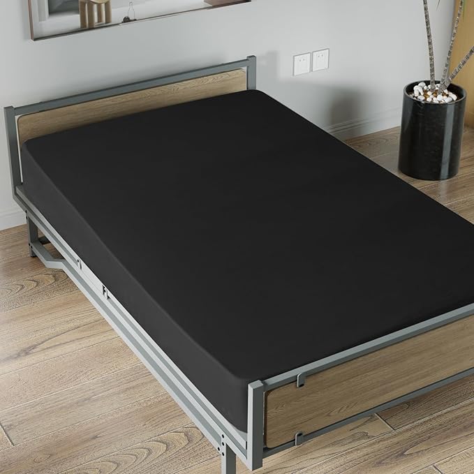 Twin Fitted Sheets 2 Pack Only, Mattress Up to 14 Inches Deep Pocket, Ultra Soft and Breathable Twin Bed Sheets, Long Lasting Single Fitted Sheets, Black