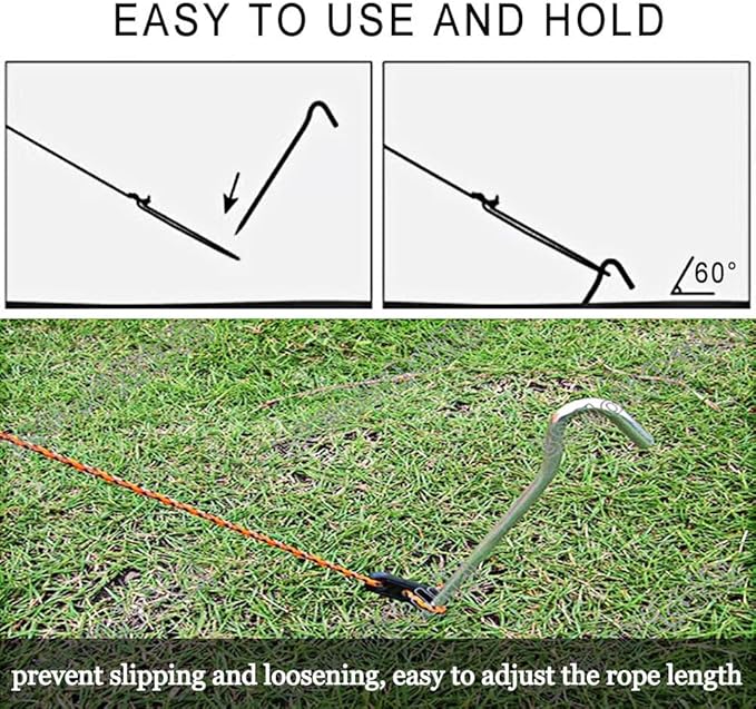 12 Pack Replacement 6.5ft Tethers and Aluminum Metal Stakes Tie Down Rope Strings Halloween Christmas Xmas Blow Up Inflatable Spikes Outdoor Holiday Yard Garden Lawn Decoration Camping Tent