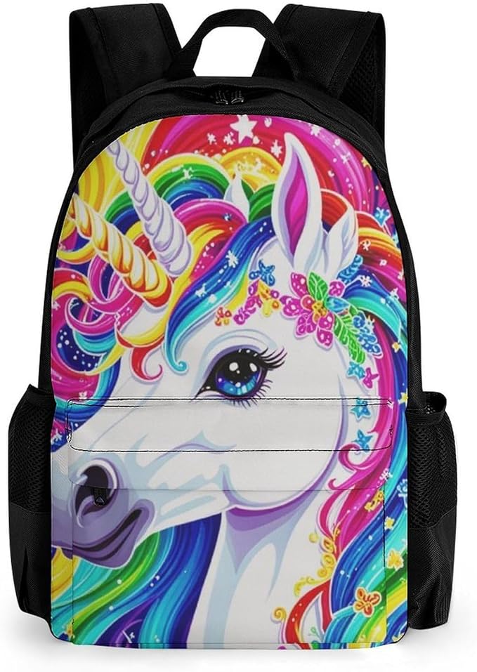 Backpack Polyester Anti-Theft Multipurpose Colorful Rainbow Unicorn Bookbag Large Capacity Laptop Book Bag Rucksack With Side Pockets