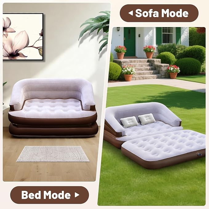 Full Size Inflatable Sofa Bed with Air Pump,2-in-1 Portable Blow-Up Air Couch,Inflatable Couch Bed and Folding Air Mattress for Home,Camping,and Guests