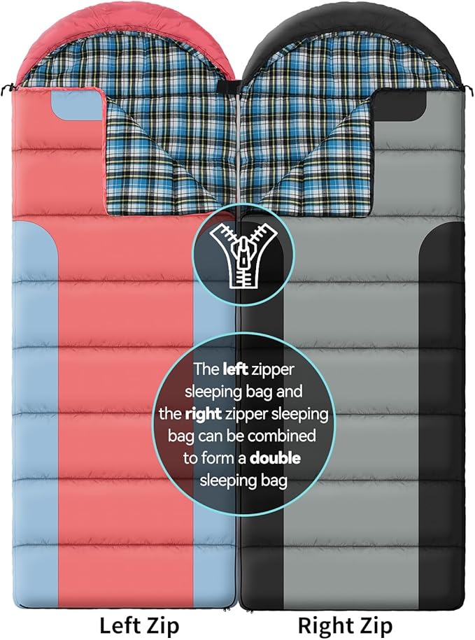 Cotton Flannel Liner Sleeping Bag for Adults Teens Kids, Cold Weather &Warm, 3 Seasons, Lightweight Compact Camping Essentials Equipment, Hiking, Outdoor, Travel