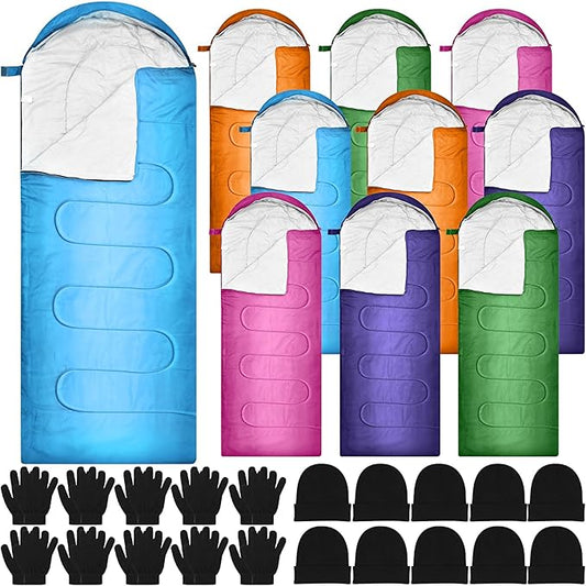Tranqun 30 Pcs Cotton Liner Camping Sleeping Bags for Adult with Winter Beanies Gloves Sleeping Bag Waterproof Warm Lightweight for Backpacking Camping Indoor Outdoor Homeless
