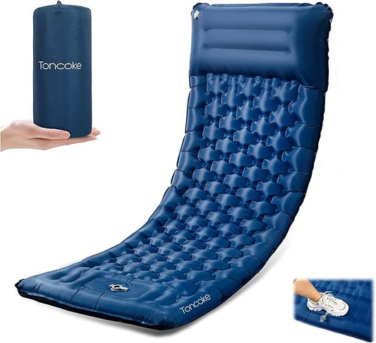 Sleeping Pad for Camping, Ultralight 4.7" Extra-Thick Inflatable Camping mat with Pillow Built-in Foot Pump, Compact Lightweight Air Mattress for Backpacking Hiking Car Travel Tent, Navy Blue
