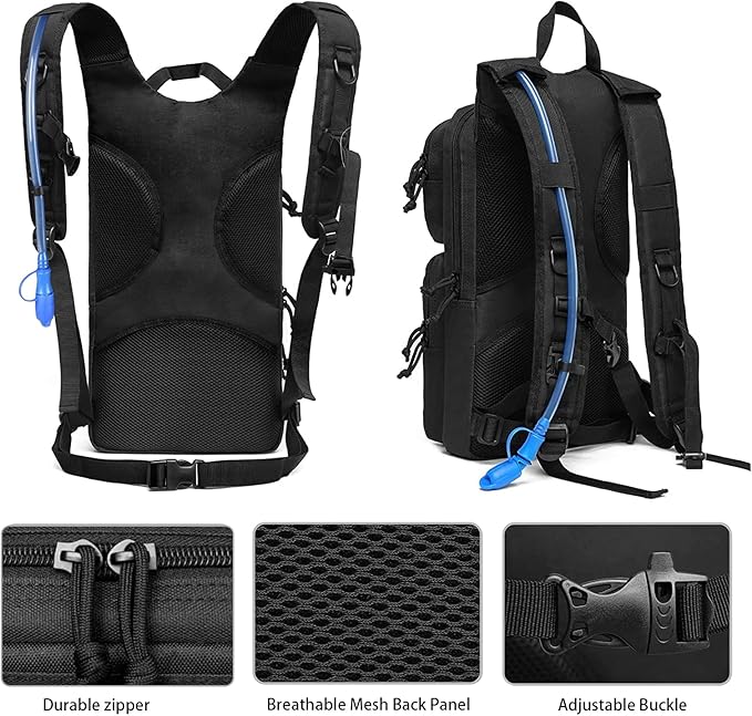 MOSISO Tactical Hydration Pack Backpack, Military Daypack Water Backpack Rucksack Bladder Bag with 3L Water Bladder&Elastic Cord Strap for Outdoor Sports,Hiking,Climbing,Running,Cycling,Biking, Black