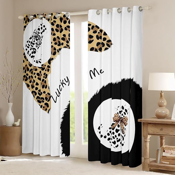 Manfei Lucky 8 Balls Blackout Curtains Brown Leopard Print Window Drapes,Wild Animals Skin Print Window Treatments,Kids Boys Girls Room Decor,Grommet Top 2 Panel Set Bedroom Curtains, 52Wx90L inch