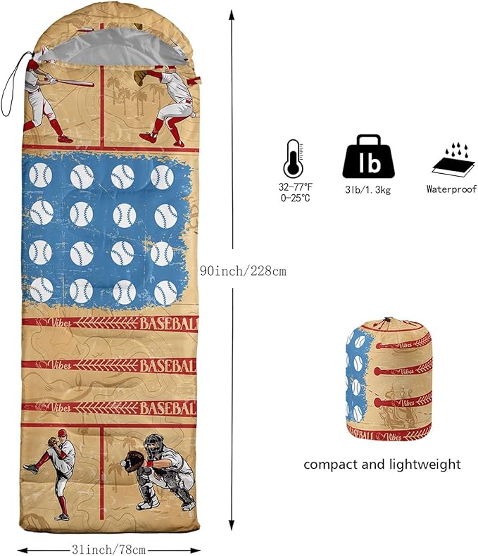 Kids Sleeping Bag for Boys Girls,Bohemian Cowboy Print-Lightweight Warm Portable Outdoor Indoor-Waterproof Cold Weather Resistant Sleeping Bag for Camping Hiking