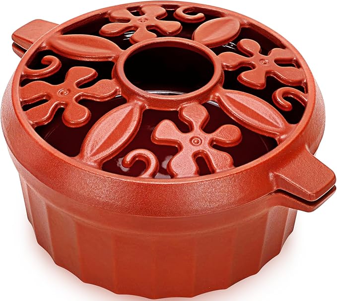 G GOOD GAIN Wood Stove Steamer - Cast Iron Round Bowl Fire Place Stove Humidifier Pot with Large Opening Top for Home Heating Decorative | Matte Finish & 2.7 Quart, OrangeRed