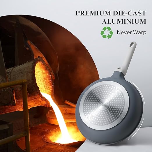 PRICUSIS Nonstick Ceramic Frying Pan, Skillet with Stay Cool Handle, Egg & Omelet & Chef's Pan, Induction Compatible & Oven Safe, Dishwasher Safe, PTFE PFAS & PFOA Free (8+12 Inch)