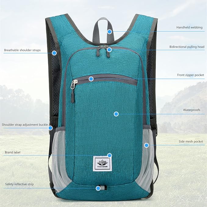 DOJUNS Hiking Backpack 15L Small Travel Backpack Lightweight Foldable Daypack Packable Camping Backpacks for Women Men (Gray)